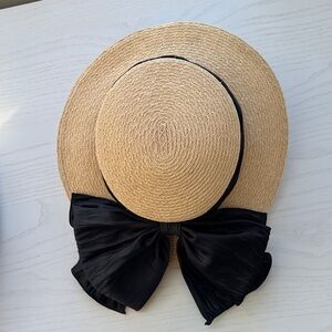 Eugenia Kim “Brigette” Boater Hat • Bow Detail • Natural & Black • Luxury Design